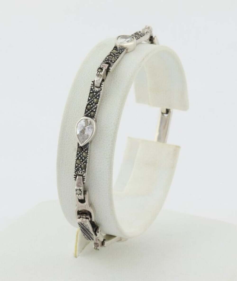 Sterling Silver Cubic Zirconia & Marcasite Bracelet 7"